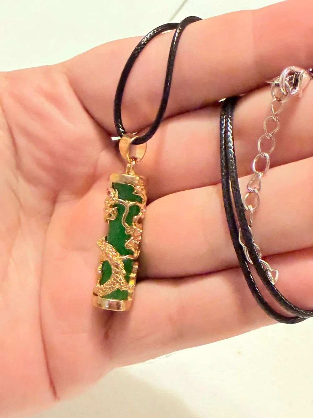 Clow In Dark Gold Green Dragon Pendant Necklace. (Unisex)
